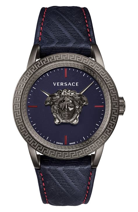 versace watch men's leather strap